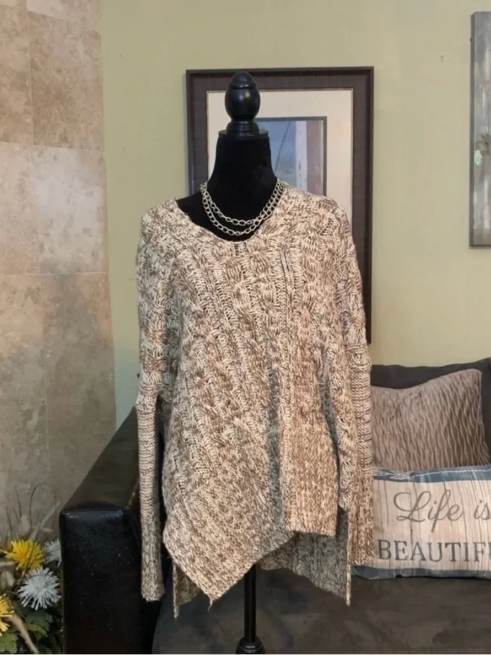 NWT Long Sleeve Marled Chunky Knit Oversized Sweater XS/S